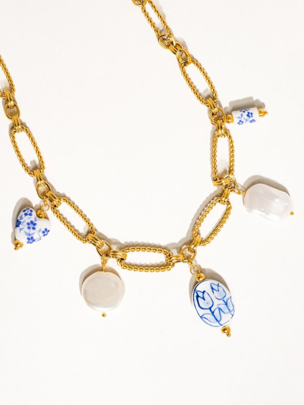 18k Gold Non-tarnish Ceramic Floral Chain Necklace